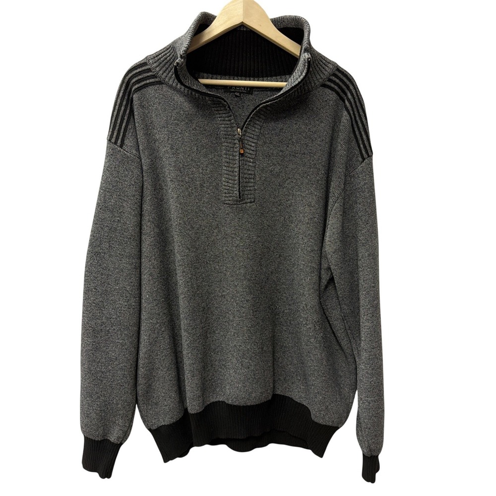 Pronti Quarter Zip Pullover Sweater Gray Black Striped Shoulder Mens 5XL
